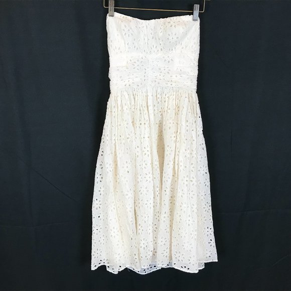 Womens Size 4 Jill Stuart White Eyelet Off the Shoulder Mini Dress - Picture 1 of 4